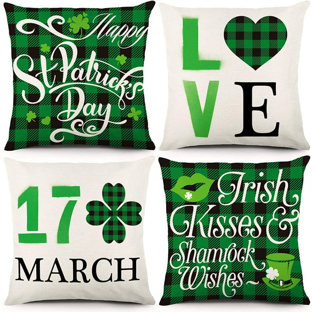 Buffalo Check Lucky Clover Shamrock Decorative Throw Pillow Covers for Home Decor HEOFEAN St Patrick's Day Pillow Covers 18 x18 Inch Set of 2 